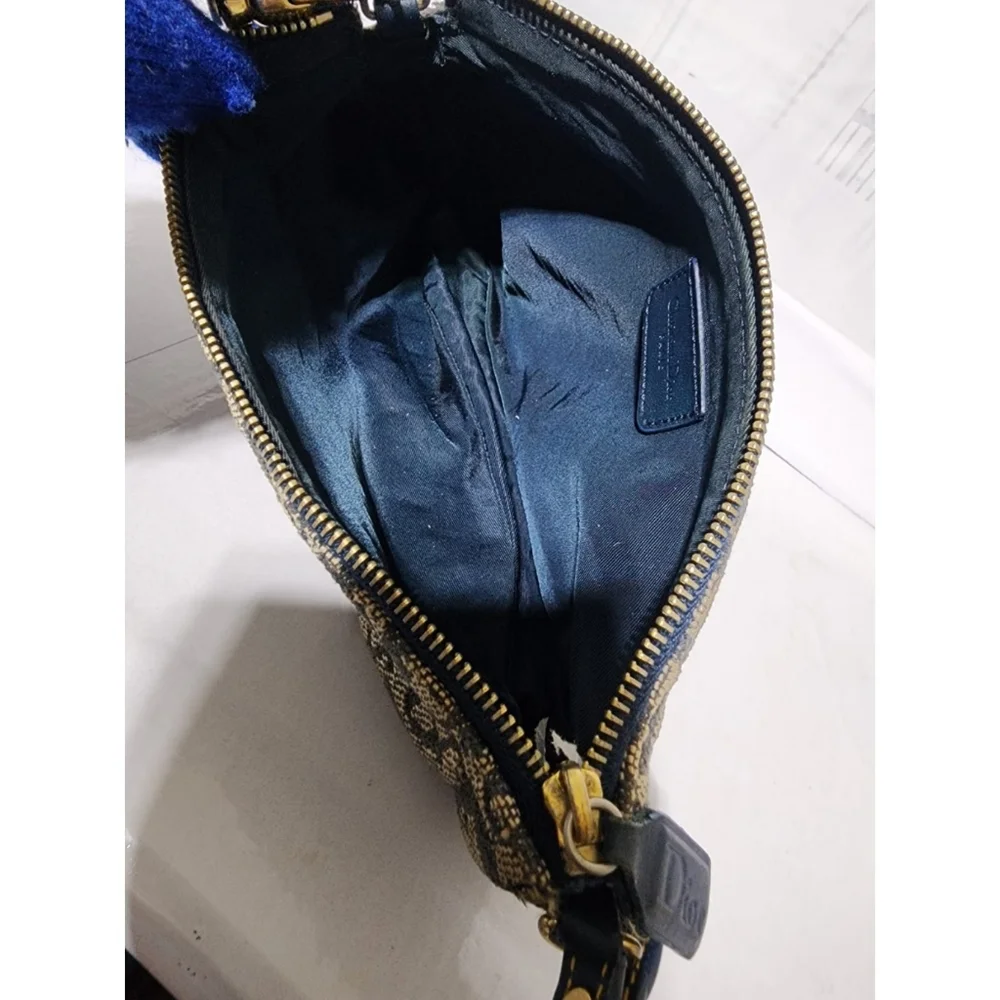 Christian Dior Vintage Oblique Canvas and Leather Saddle Pochette Bag Navy Blue/ - Picture 13 of 13